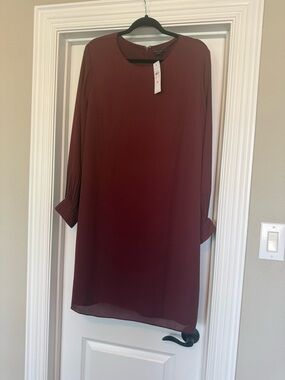 Ann Taylor Maroon Long-Sleeve Shift Dress